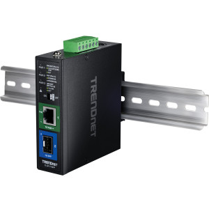 TRENDnet TI-UF11SFP Industrial SFP to Gigabit PoE++ Media Converter, IP50, DIN rail or wall mount, Multi or single mode fiber